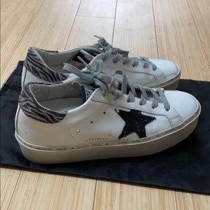 Golden Goose white glitter hi-star sneakers